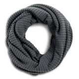 A charcoal scarf wrapped loosely like an infinity scarf on a white background.