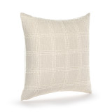 A square cream pillow with a cream textured checkered pattern on it, displayed angled to the right.