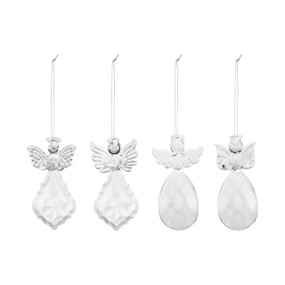 Two pairs of glass faceted angel ornaments.
