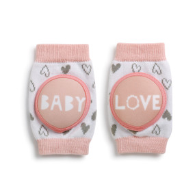 Set of two white socks with light pink top and bottoms - left one says 'baby' right one says 'love'