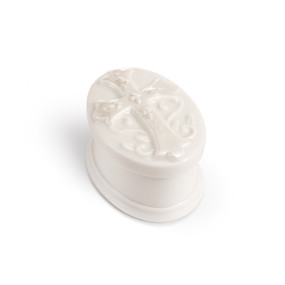 Small white keepsake box with carved in cross