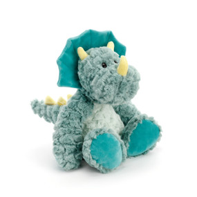 Small blue stuffed dinosaur animal with yellow spikes