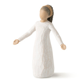 Front view of female figure with dreadlocks and gold headband, standing with arms out to her sides