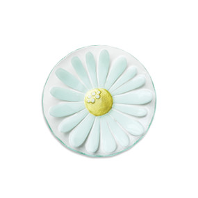Round white sunflower token with yellow center