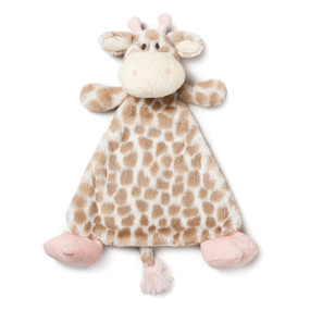 White with brown spots giraffe blanket spread open - light pink feet and horns