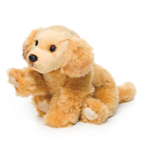Small sitting golden stuffed dog