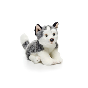 Small stuffed side view husky dog