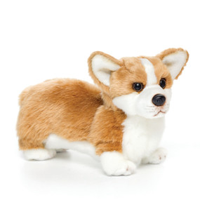 Small stuffed golden and white dog
