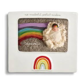 White photo frame with our wonderful perfect rainbow in light grey letters and rainbow design on bottom of frame