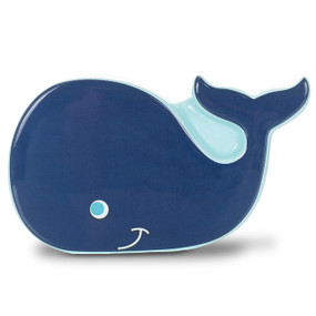 A dark blue smiling whale bank with a light blue top and sides.