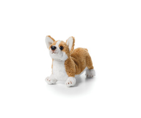 White stuffed dog with brown accents