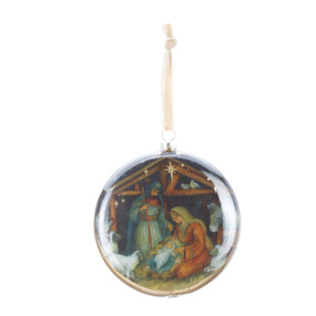 Round hanging nativity manger scene ornament