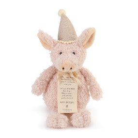 Pink stuffed pig with tan/cream top hat