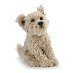 A light brown Chorkie Mix plush dog in a sitting position.