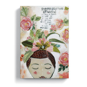 painting with flowers and a woman's face with poem painted at the top
