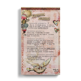 collaged rectangular hanging sign with poem and heart and birds