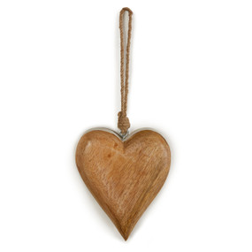 wooden heart with rope loop attached