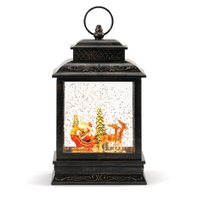 black painted metal case with Santa and reindeer scene inside