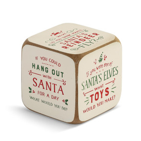 playing dice with Christmas themed tasks on each side