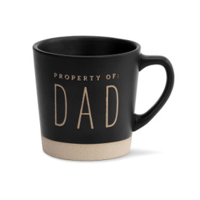 A large black and tan mug that reads "property of: dad".