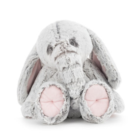 A soft plush pink and gray elephant.