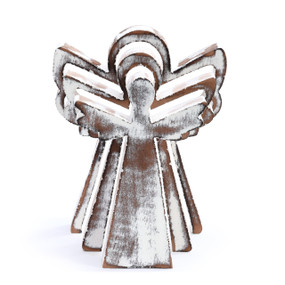 Three whitewashed wood nesting angels