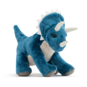 A plush blue and white Triceratops beanbag.