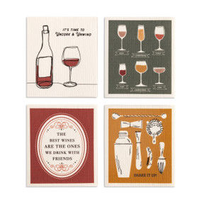 A set of four biodegradable dish cloths with a drinks and bar theme.