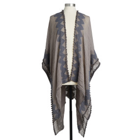A dark gray and blue textured duster displayed on a mannequin.