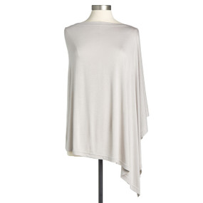 A pebble colored bamboo poncho displayed on a mannequin.