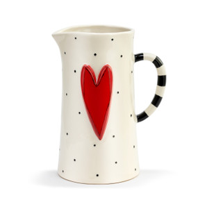 Tracy Pesche White Stoneware Red Heart & Dots Pitcher 64oz