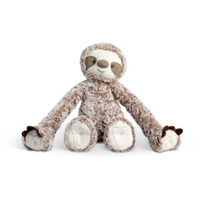 A gray plush sloth with a heather face and paws. The arms are long and weighted for hugging.
