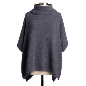 A gray poncho with a cowl neckline displayed on a mannequin.