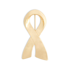 A ribbon shaped gold pin.