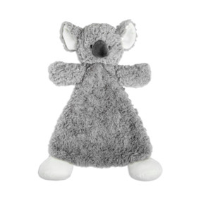 A soft gray fabric koala blankie with white feet, displayed on a white background.
