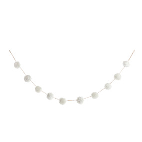 Hanging garland with equally spaced white pom poms.