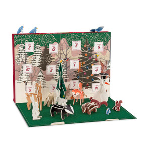 A box with a lid that opens out to show 12 days worth of woodland animals to put together for a Christmas countdown activity.