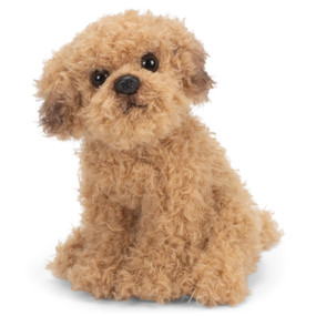 A light brown fluffy sitting plush Labradoodle.