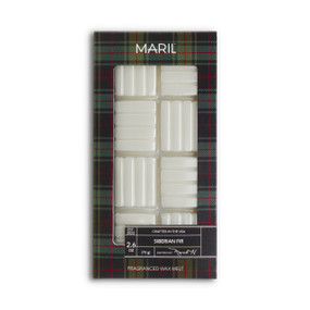 A set of Siberian Fir white wax melts in a plaid packaging box.