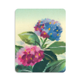 A 120 piece puzzle of pink and blue hydrangea, inspired by artwork created by ArtLifting artist Midori.