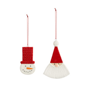 Ceramic Gnome and Snowman Ornaments - 2 Assorted