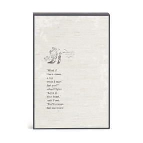 A wall art illustration of Pooh and Piglet with a message about always being together in your heart.