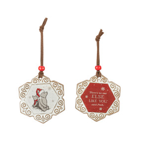 Two ornaments with one meant to share. One has an image of Pooh and Piglet and the other says "There's no one else like you" said Pooh.