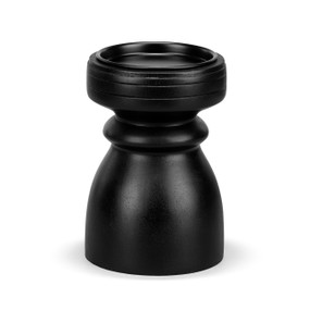 A small black wood pillar candle holder.