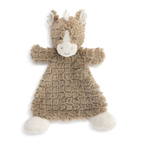 A brown blankie with the head and ears of a pony and large cream feet.