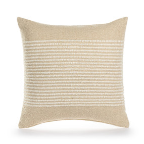 A light brown square pillow with ribbed cream horizontal lines.
