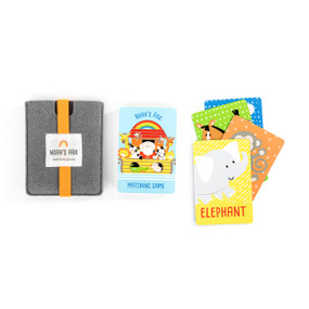 A matching card game in a Noah's Ark theme with animal cards. The cards come in a felt fabric pouch.
