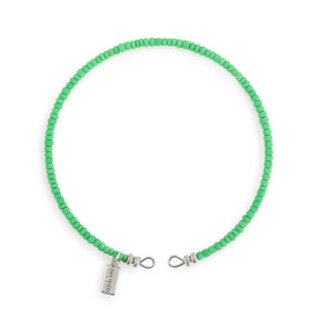 A round bracelet made of small green beads.