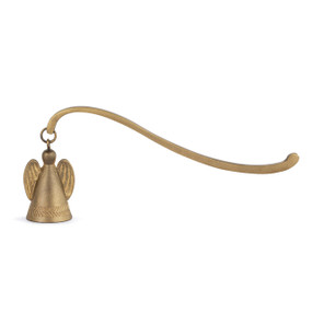 A gold candle snuffer in the shape of an angel.