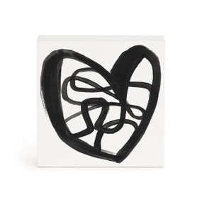 A small white box artwork of a scribbled black heart on a plain white background.